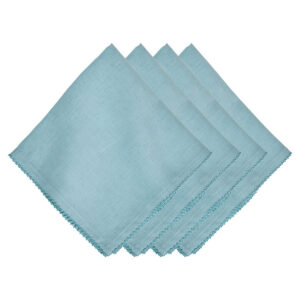 Light Blue Scalloped Edge Linen Napkin Set