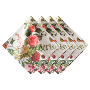 White Botanical Floral Linen Napkin Set
