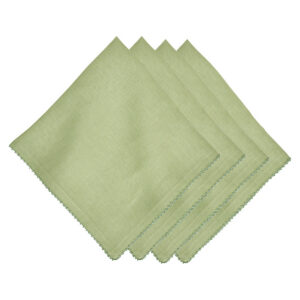 Green Scalloped Edge Linen Napkin Set