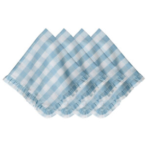 Ocean Gingham Ruffle Linen Napkin Set