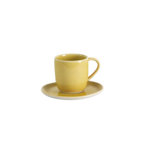 Broom Yellow Stoneware Espresso Cup and Saucer Set