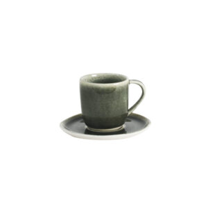 Curved Artisan Stoneware Espresso Cup and Saucer Set